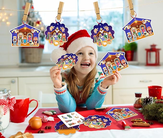 FaCraft 48PCS Christmas Nativity Sticker - Christmas Nativity Crafts for Kids Make a Nativity Scene Stickers Ornaments Nativity Set for Sunday School Religious Christian Xmas Party Favor Gifts