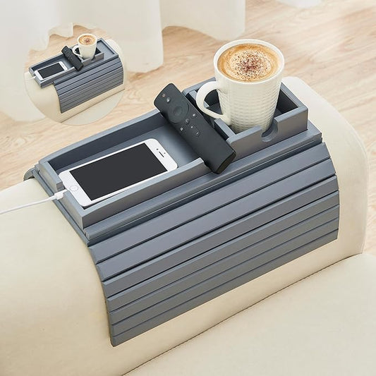 GEHE Detachable Couch Cup Holder, Anti Falling Sofa Arm Tray, Natural Bamboo Sofa Cup Holder More Safe for You Family, Portable Couch Arm Tray Armrest Table for Remote, Snacks, Phone, Drinks