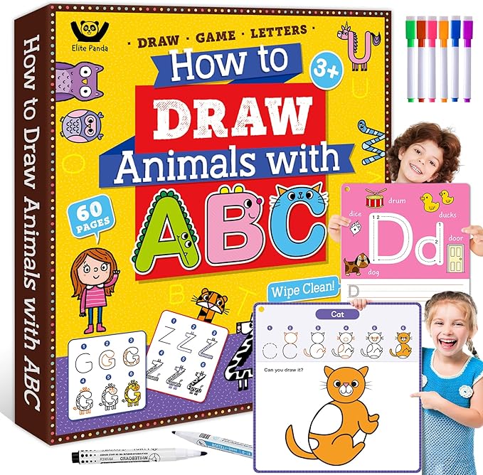 Elite Panda Preschool Learning Activities How to Draw with Alphabet, Letters Tracing Book for Kids Ages 3-5 Toddler Educational Game Coloring Kit Art Craft Supplies Toy Gifts Boy Girl 4-6 Years Old