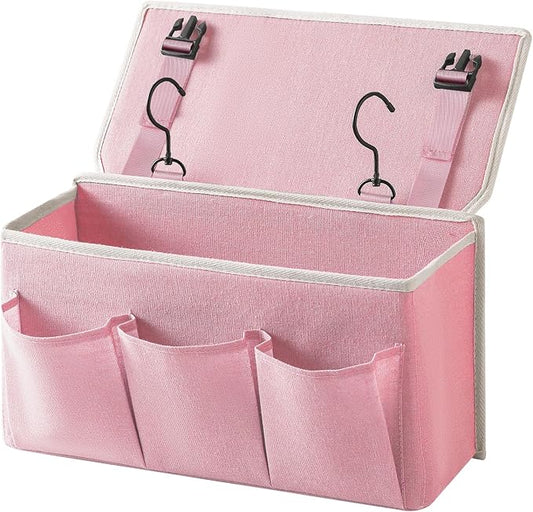 Bedside Caddy/Bedside Storage Organizer Hanging Bag with Three Options,Suitable for home beds, sofas, and dormitory beds—can hold magazines, books, phones, iPads, remote controls. (Pink)
