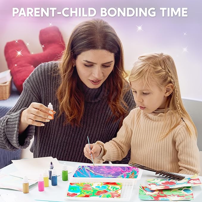 Klever Kits Marbling Paint for Kids, Metallic Gold Water Marble Paint Art, Arts and Crafts for Girls & Boys 6-12 Years Old, Paint Craft Kits, Birthday Gifts Ideas Activities Toys