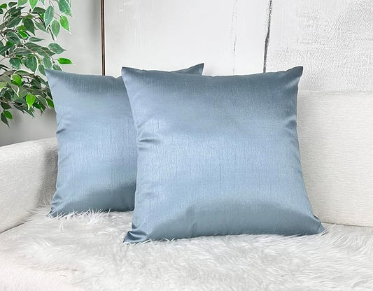 Aiking Home 26x26 Inches Faux Silk Square European Shams, Zipper Closure, Slate (Set of 2)