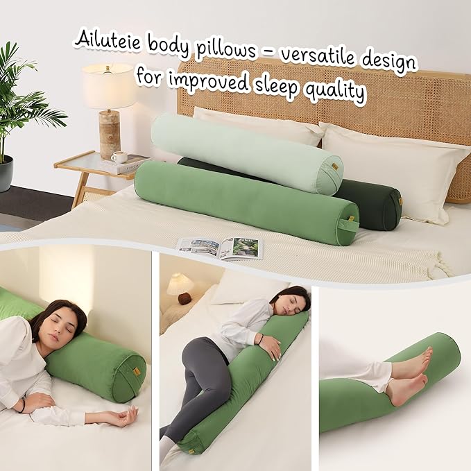 Bolster Pillow for Bed – Long Round Body Pillow for Adults, Cuddle Pillow for Sleeping, Full-Length Support,47.24 x 7.87 Inches,Olive Green