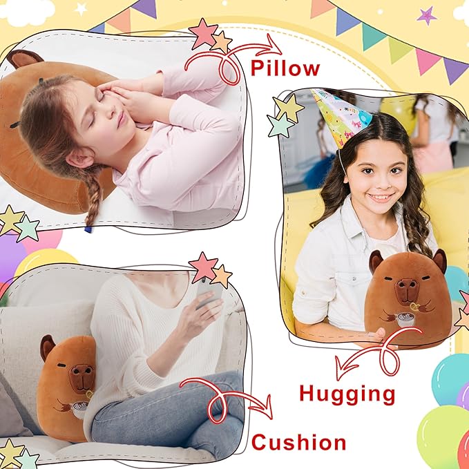 Capybara Plush Toy Birthday Gift - Huggable Capybara Stuffed Animal Pillow for Kids, Unique Gift Idea with Free Mesh Bag and Greeting Card, 9 Inch