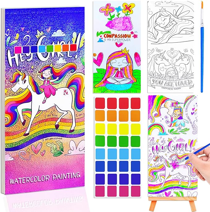 BAOXUE Water Color Paint Sets for Kids, Pocket Watercolor Painting coloring Book, Paint With Water Books for Kids Ages 4-8, Art Craft Set for Girls Boys Drawing with Brush