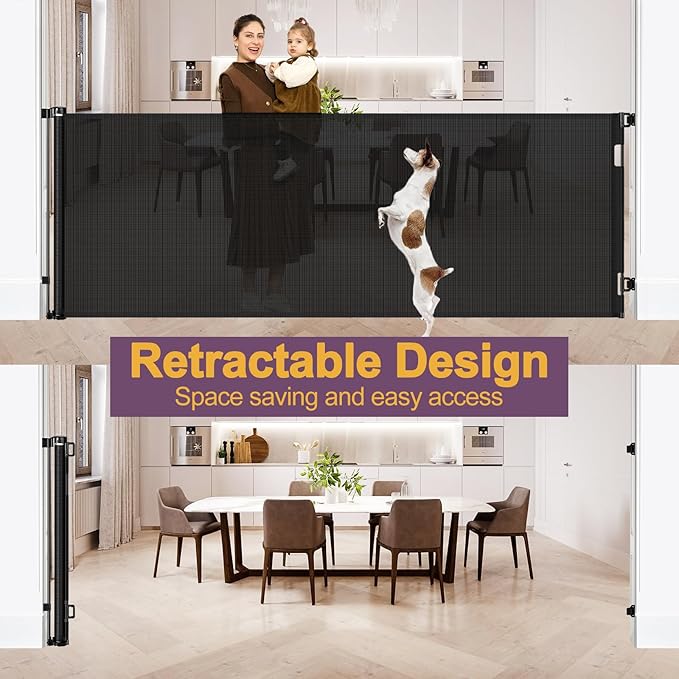 42" Tall X 100" Extra Wide Retractable Baby Gates for Large Openings Extra Tall Dog Gates for Doorways Extra Tall Pet Gate Indoor Outdoor Long Baby Gate Extra Tall Mesh Gate, Black