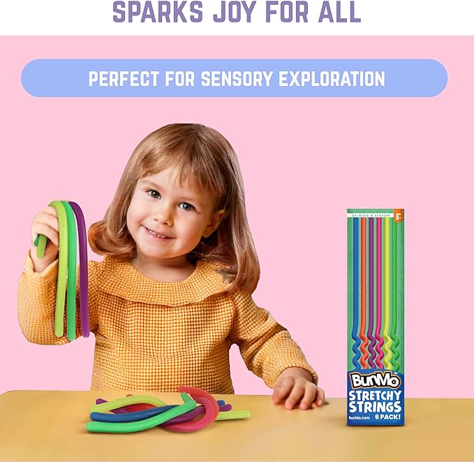 BUNMO Stretchy Strings - Sensory Toys for Toddlers - Stimulating & Addictive Sensory Toys for Kids - Fidget Toy - Hours of Fun for Kids - Non-Mouthable Toy 3+ - Smooth 6 Pack