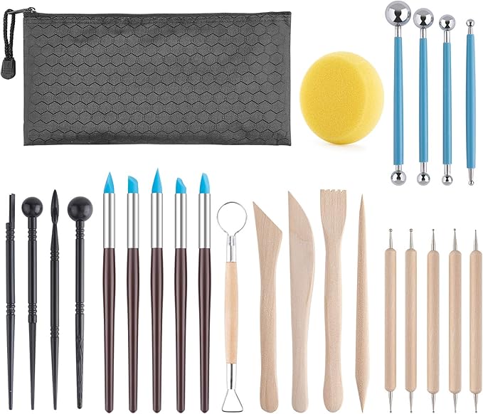 Clay Tools Kit, 25 PCS Polymer Clay Tools, Ceramics Clay Sculpting Tools Kits, Air Dry Clay Tool Set for Adults, Kids, Pottery Craft, Baking, Carving, Drawing, Dotting, Molding, Modeling, Shaping