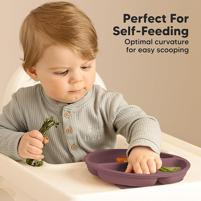 KeaBabies Suction Plates for Baby, Toddler - 3-Pack 100% Silicone Toddler Plates, Divided Baby Plates with Suction, Silicone Plates for Baby, Kids, BPA-Free, Microwave, Dishwasher Safe (Rocky)