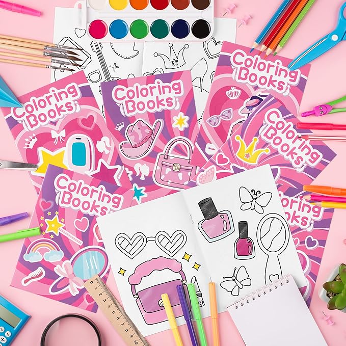 BZaber Pink Girl Coloring Books - 24Pcs Pink Princess Coloring Book for Girls Kid Bulk Including Cosmetics Cute Queen Pink Y2k Dress Party Cowgirl Party Supplies Birthday Gift Goodie Bag Filler