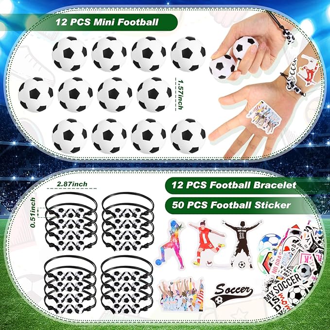 Colarr 122 Pcs Soccer Party Favors Include Key Chain Bracelets Mini Foam Ball Straw Stickers Goodie Bags Whistles Soccer Birthday Supplies Sports Gift Decoration for Kids Classroom Rewards