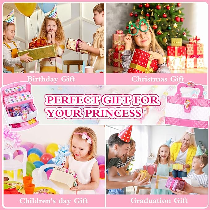 Jewelry Toys for Girls, Adjustable Rings, Bracelets, Necklaces, Butterfly Hair Clips, Toddler Bows, Unicorns Kids Toys Set for Princess Dress Up, Christmas Birthday Gifts, 3 4 5 6 7 8 9+ Year Old Girl
