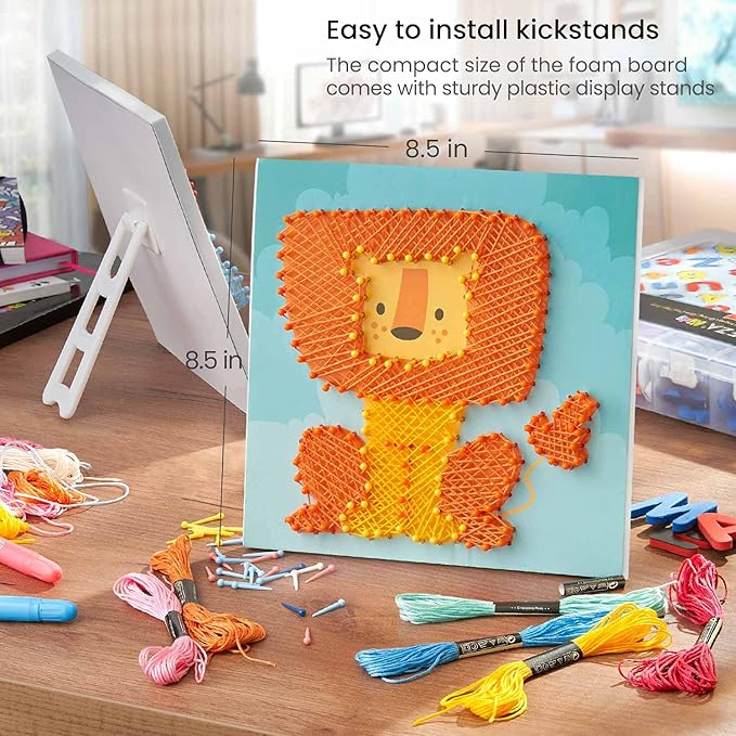 Arteza Kids String Art Kit, Set of 5 Animal Designs, Plastic Pushpins, Art Supplies for Kids Craft Projects and Free Time Activities