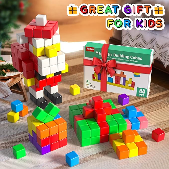 54 PCS Magnetic Blocks, Magnetic Building Blocks for Toddlers 3+, Montessori Toys, Magnetic Cubes, Preschool STEM Educational Sensory Magnet Toys for Kids Ages 3-5 Year Old Boys and Girls