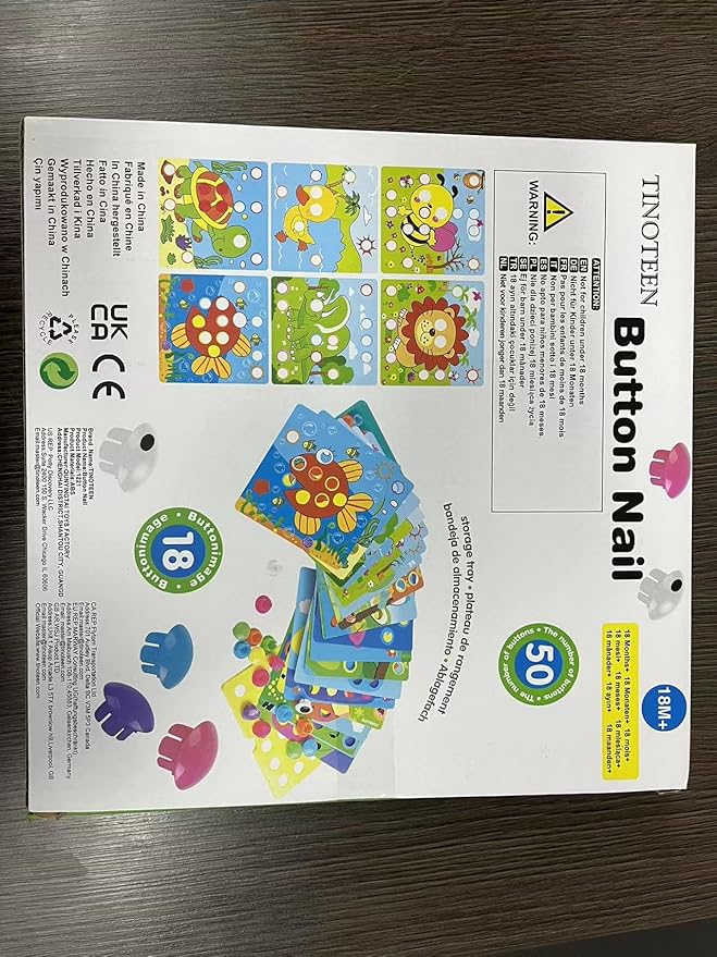 TINOTEEN Button Art Toy for Toddlers,Toddler Activities Crafts Color Matching Early Learning Educational Mosaic Pegboard 50 Buttons and 18 Pictures