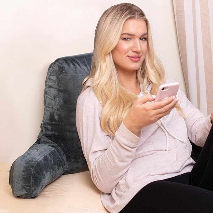 Husband Pillow Dark Green, Original Reading Pillow in Bed Rest Chair, Shredded Memory Foam Large Lounge Cushion Adult Backrest with Arms, Comfy Back Support for Sit Sitting Up, Wash/Removable Cover