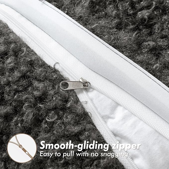 Woaboy Faux Fur Throw Pillow Covers 20x20 Inch Set of 2 Boucle Neutral Decorative Sherpa Fuzzy Accent Soft Sheepskin Fleece Cushions Modern Home Decor for Couch Sofa Bedroom Living Room,Gray