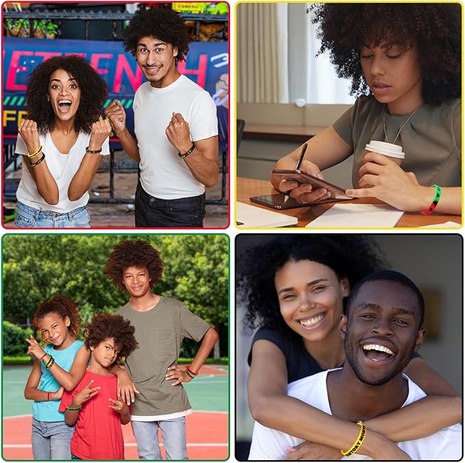 JUNEBRUSHS 42pcs Happy Black History Month Party Favors Silicone Bracelets Rubber Wristbands Accessories for Kids Adults African American Freedom Day Patriotic Party Decorations Gift Bag Fillers