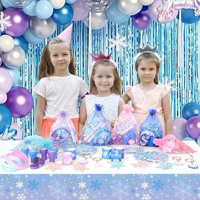146PCS Frozen Party Favors, Snowflake Birthday Party Favors with Notebooks Pens Stampers Stickers, School Stationery Set Birthday Supplies, Goodie Bag Stuffers Classroom Gift Reward Prize for Kids