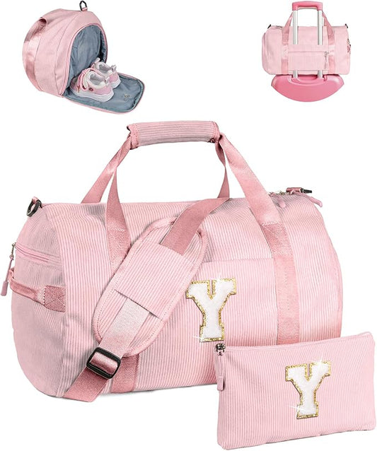 Gift for 3 4 5 6 7 8 Year Old Girl, Girls Gym Bag, Kids Personalized Dance Bags with Shoe Compartment, Customized Travel Duffle with Toiletry Bag, Birthday Gift for Sister (Letter Y)