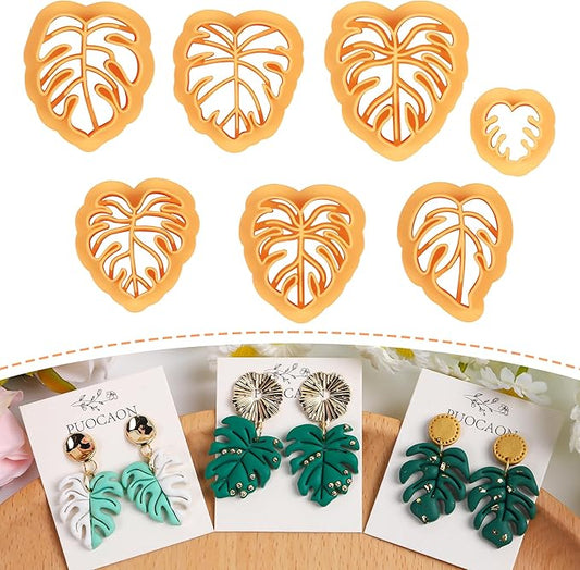 Puocaon Monstera Leaves Clay Cutters - 8 Pcs Clay Cutters for Polymer Clay Jewelry, Boho Monstera Clay Cutters for Earrings Making, Dangle Earring Cutters for Polymer Clay, Plant Shape Clay Cutters