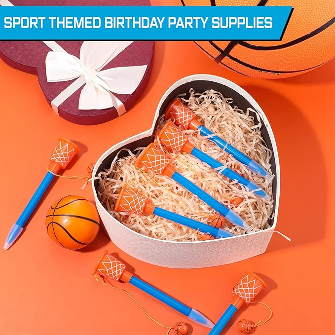 20 Pcs Basketball Hoop Pens Basketball Party Favors with Blue Pencil Holders Basketball Novelty Pens for Kids Foam Pen Cushion Sports Party Favors for Sports Themed Birthday Party Supplies, 0.7 mm