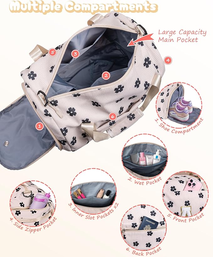 Trip Essentials for Teenager, Girls Gym Bag, Kids Personalized Overnight Duffel Bags with Shoe Compartment, Customized Travel Duffle with Toiletry Bag, Sister Birthday Gifts (Letter Y)