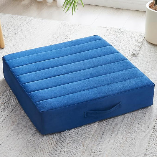 22 inches Floor Pillow for Adults - Large Meditation Cushion with Thick Foam & Soft Tufted Cover - Premium Outdoor Square Floor Cushion Seat - Yoga Pillows for Sitting On Floor - Navy Blue