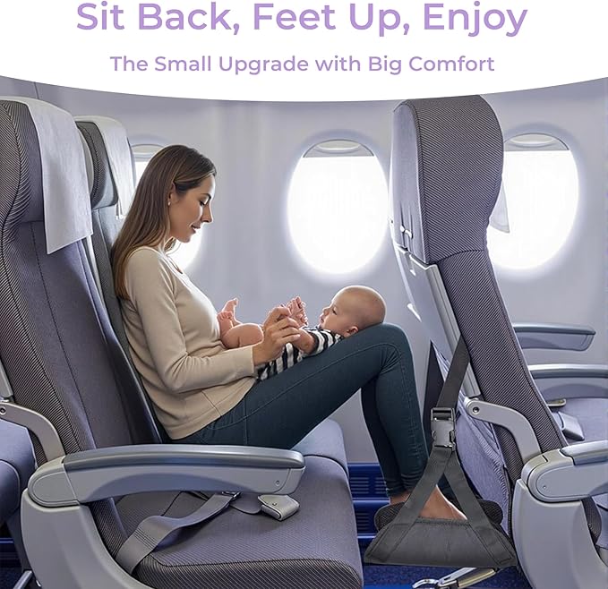 Babenest Airplane Foot Hammock, Foldable Leg Rest Support with Adjustable Strap and Thicken Bottom, Portable Under Desk Flight Footrest Holder for Air Travel, Office & Car