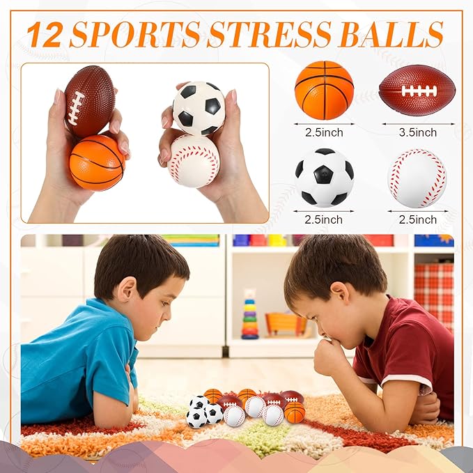 LEIFIDE 48 Pcs Basketball Soccer Football Baseball Party Favors Supplies 12 Silicone Bracelet 12 Drawstring Treat Bag 12 Mini Stress Ball 12 Keychains for Birthday Sports Party Supplies (Mixed Style)