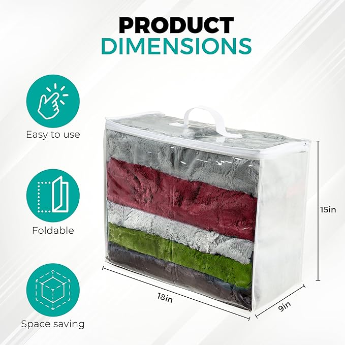 3 pack Clear Plastic Storage Bag with Zipper, Foldable Moving Bag for Comforters, Blankets, Bedding, Storage Containers, Breathable, Durable Clothes and Duvet Closet Organizers, 18x15x9