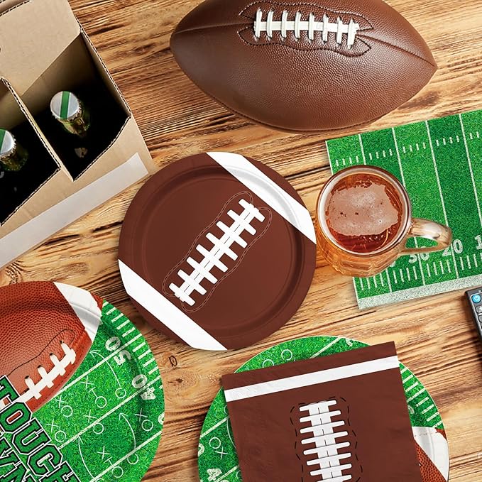 Football Party Supplies Kit Serve 50,Includes Touchdown Dinner Plates, Dessert Plates and Napkins for Football Birthday Party Football Game Day Tailgate Party Decorations