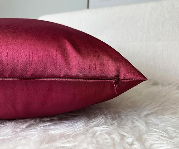 Aiking Home 24x24 Inches Faux Silk Square European Shams, Zipper Closure, Burgundy (Set of 2)
