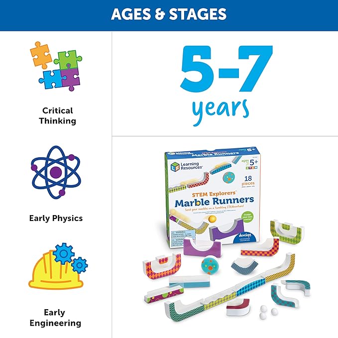 Learning Resources STEM Explorers Marble Runners - 18 Pieces, Ages 5+ STEM Toys and Activities for Kids, Brain Teaser Toys and Games, Kindergarten Games