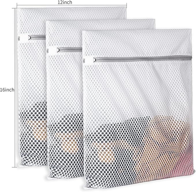 SUERIV 3Pcs Durable Honeycomb Mesh Laundry Bags for Delicates 125gsm Net Fabric Durable and Reusable Delicate Wash Bag,Organization Bag for Lingerie,Sock,12 x 16 Inches(3 Medium)