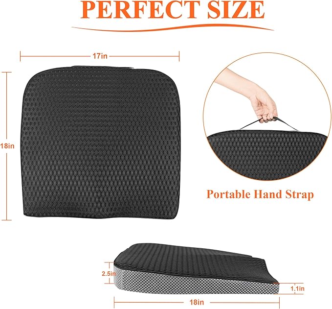 kingphenix Premium Car Seat Cushion, Memory Foam Driver Seat Cushion to Improve Driving View- Coccyx & Lower Back Pain Relief - Seat Cushion for Car, Truck, Office Chair (4D Mesh Classic Black)