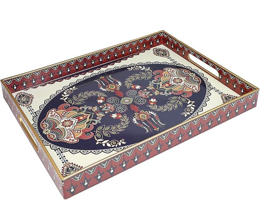 Spsyrine Plastic Serving Tray for Ottoman, Coffee Table, Rectangle Decorative Tray for Entertaining, Outdoor, Living Room, Home Decor