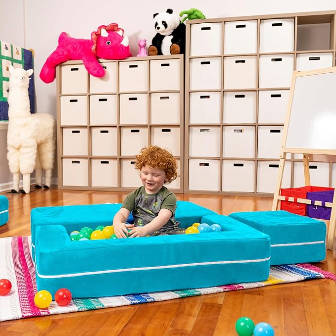 Jaxx Zipline Kids Modular Loveseat & Ottomans/Fold Out Lounger, Aqua