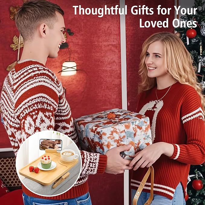 Couch Arm Tray, Couch Arm Table with 360° Rotating Phone Holder & Cup Holder, Sofa Arm Tray for Easy Access, Couch Cup Holder for Snacks, Phone, Control, Cups