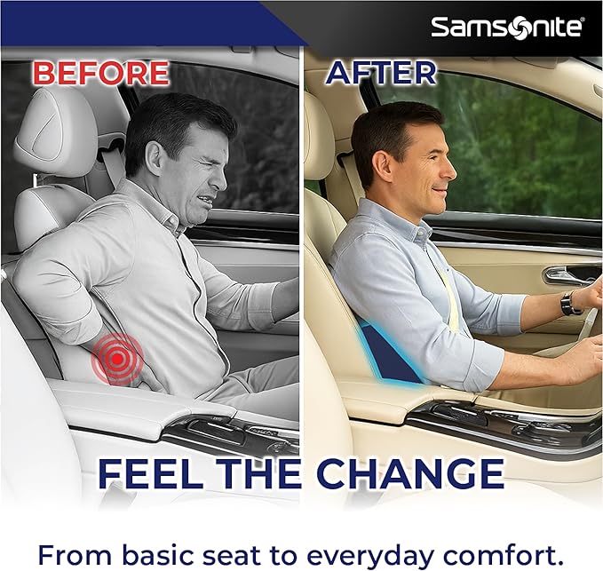 Samsonite Ergonomic Lumbar Support Pillow for Office Chair and Car Seat - Memory Foam Back Support Lumbar Pillow Premium Cushion Chair Support for Lower Back Pain Relief and Versatile Use (Dark Blue)