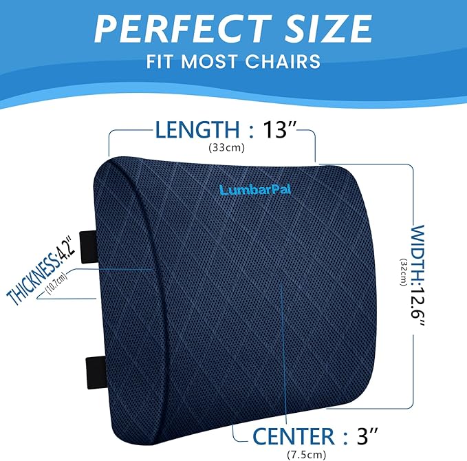 Lumbar Support Pillow for Office Chair Back Support Lumbar Pillow for Car, Gaming, Office Chair - Improve Sitting Posture & Back Pain Relief, Memory Foam, Adjustable Straps, Blue