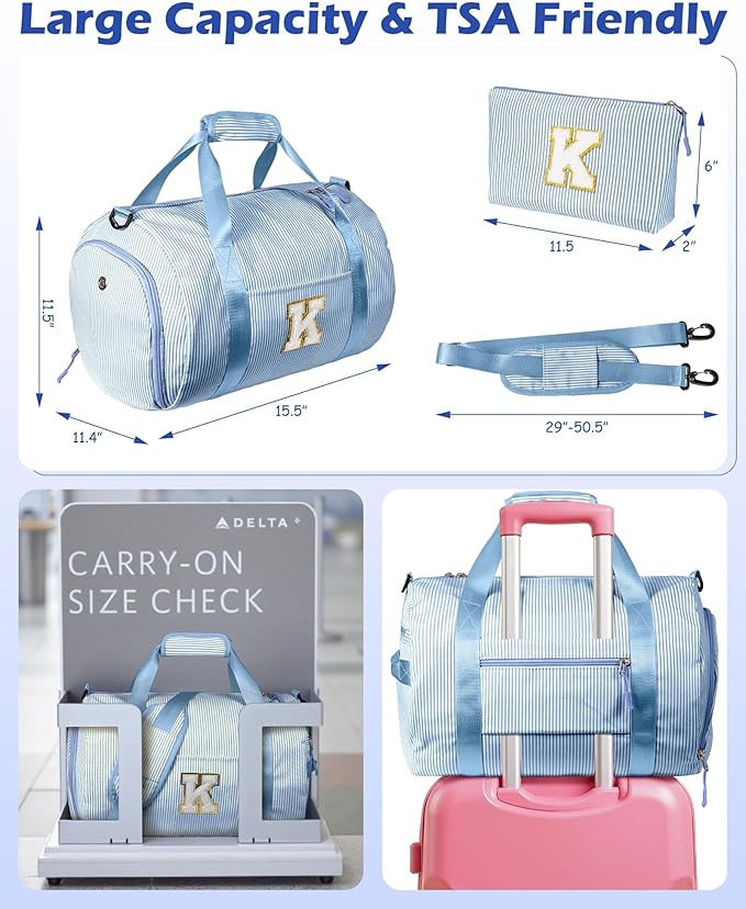 Tween Girl Trendy Stuff, Girls Travel Duffle Bag, Kids Initial Overnight Bags with Shoe Compartment, Customized Weekender Bag with Makeup Pouch, 9 Year Old Girl Birthday Gifts (Letter P)