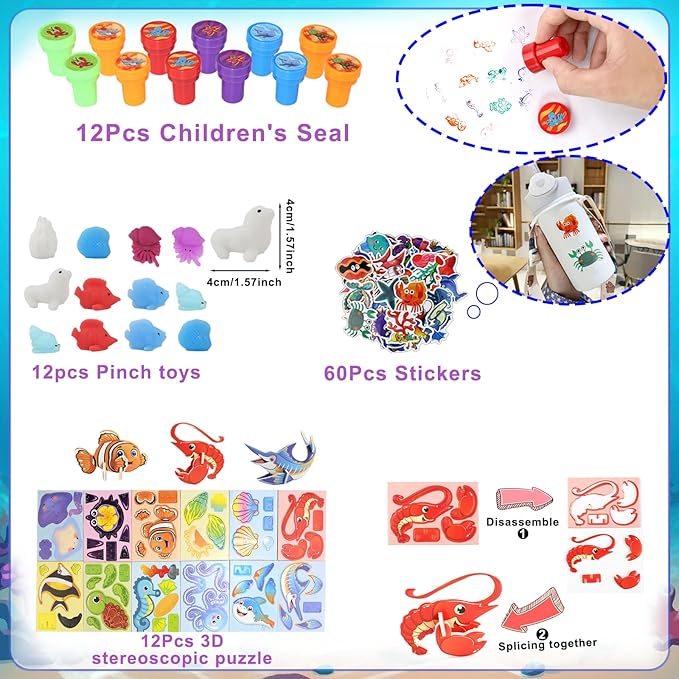 180PCS Under the Sea Party Favors Ocean Theme Party Supplies for Kids – Goodie Bags, Bracelets, Keychains, Stickers, Stamps, Straws, & Toys for Birthday Party Gifts & Classroom Rewards