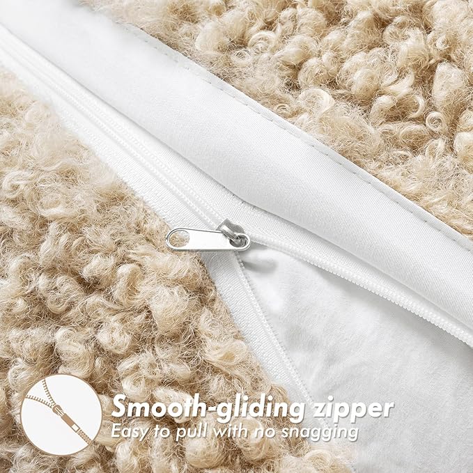 Woaboy Faux Fur Throw Pillow Covers 24x24 Inch Set of 2 Boucle Neutral Decorative Sherpa Fuzzy Accent Soft Sheepskin Fleece Cushions Euro Modern Home Decor for Couch Sofa Bedroom Living Room,Oatmeal