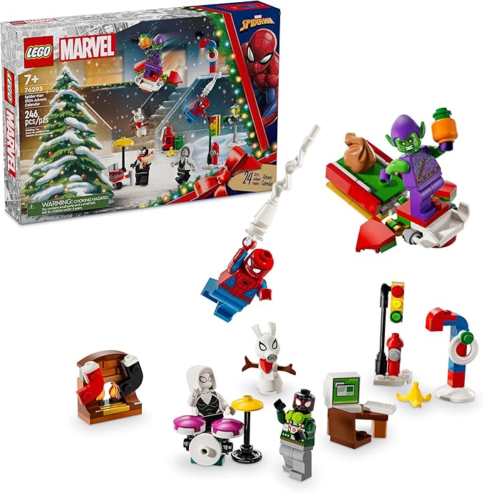 LEGO Marvel Spider-Man Advent Calendar 2024 for Kids - Christmas Advent Calendar with Mini Builds & 5 Minifigures, Ages 7+ - Spider-Man Toy for Boys & Girls - Gift Idea for Holidays - 76293