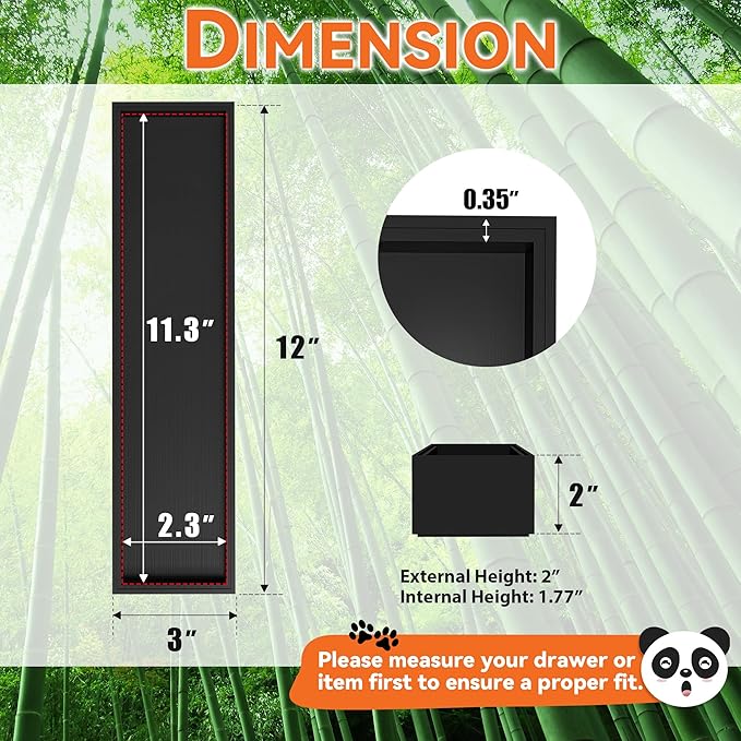 Lixple Bamboo Drawer Organizer, Narrow Silverware Organizer for Kitchen, Stackable Utensil Organizer, 2 Pcs Flatware Organizer, Wooden Storage Box Tray (Black, 12 X 3 X 2 Inch)