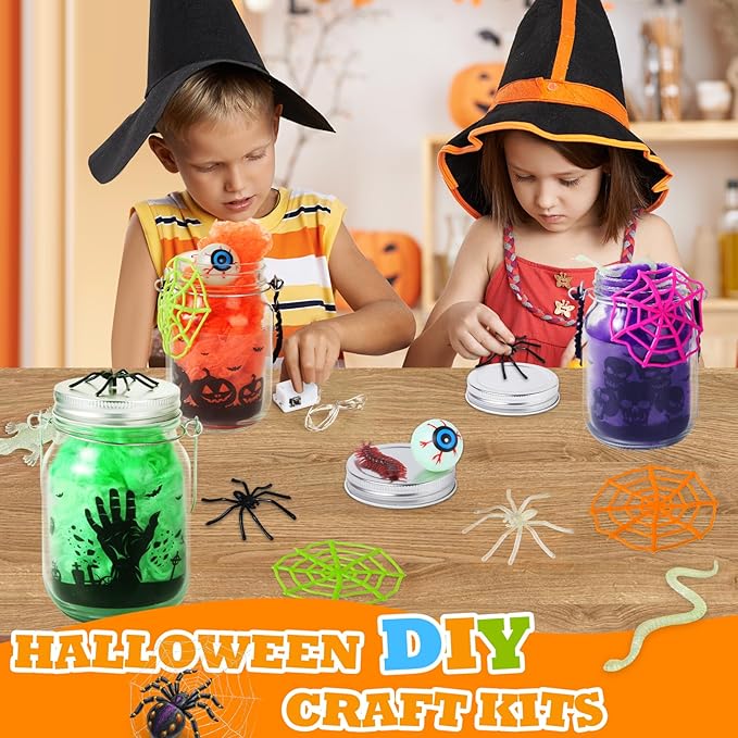 Halloween Crafts Activities For Kids Ages 4-12,8 Pack Glass Mason Jar for School Halloween Art Activities,Halloween Craft Supplies,DIY Lantern Jar for Gifts Halloween Party Favors,Classroom Prizes