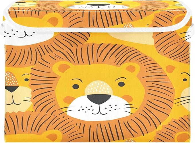 senya Large Storage Bins with Linen Collapsible Foldable Storage Cubes Fabric Closet Organizer Containers box with Flip-Top Lid for Home Bedroom Office 16.7 x 12.6 x 11.8in (Tiger Face)