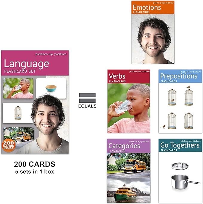 Language Flash Cards Set: Feelings and Emotions, Prepositions, Verbs, Categories & Go Togethers | Vocabulary Builder | Speech Therapy Materials | Autism Learning Materials | ESL Teaching Materials