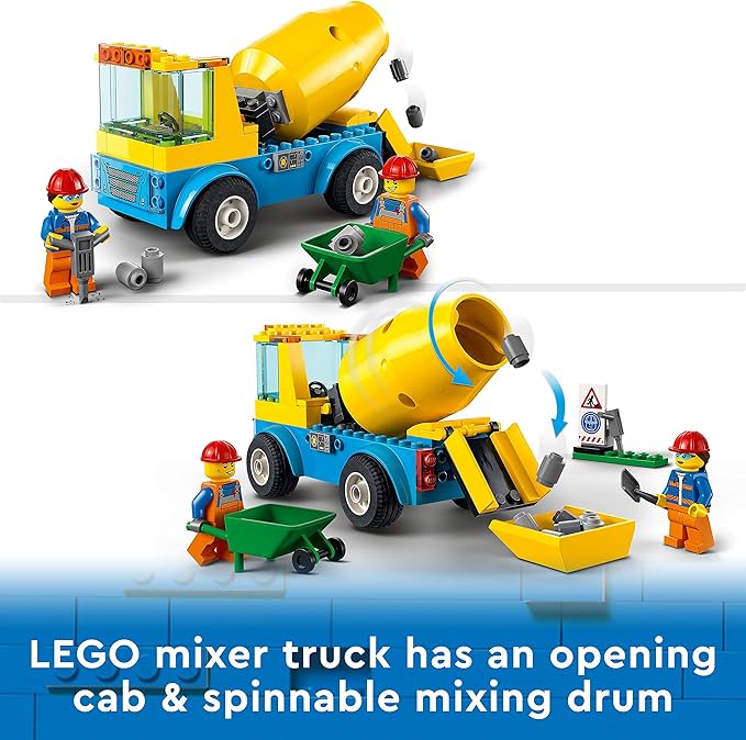 LEGO® City Cement Mixer Truck 60325 Building Kit; Realistic Toy Construction Vehicle for Kids Aged 4+